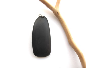 Drilled Black Beach Rock Pendant, Pebble Eco Jewelry Making, Natural Rock, Beach Stone, Pitch BLACK ROCK PENDANT, 22x52 mm