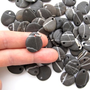 Drilled FOUR Small Striped River Rock Jewelry Making Beads Charms with Free Open Jump Rings, Pebble Earring Pairs, 4 ZEBRA STONES, 18-20 mm image 10