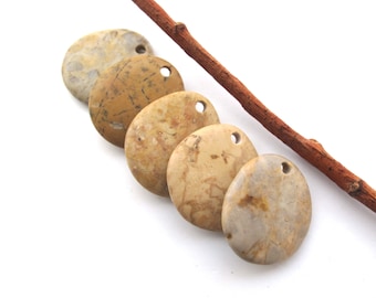 Top Drilled River Rock Pendants, Flat Beach Stone Pendants, Drilled Natural Stones, Jewelry Making Rocks, SMOOTH PEBBLE PENDANTS, 25 mm