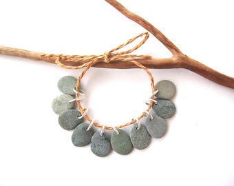 Drilled Small Rock Charms, Green Beach Stones, Pebble Earring Pairs, Eco Jewelry Making, MISTY GREEN River STONES, 16 mm