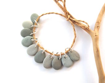 Drilled Misty Green Beach Stone Charms: Boho Jewelry Making