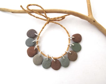 Colorful Oval Beach Stone Charm Set, Drilled Green Brown Rocks, Eco Jewelry Making Earring Pairs, MISTY FOREST PEBBLES, 13 mm