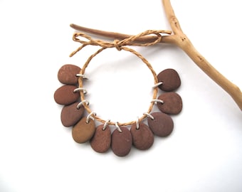 Drilled Small Rock Charms for Eco Jewelry Making, Beach Stone Earring Pairs, Drilled Pebble Set, BROWN Beach Rock CHARMS, 15-16 mm
