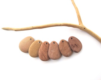 Drilled Unpolished Pink Beach Rocks, Colorful Beach Stone Eco Jewelry Making, MISTY Salmon Pink Brown PEBBLES, 27-28 mm