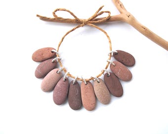Drilled Colorful Teardrop Beach Stone Charm Set, Peach Brown Eco Jewelry Making Beach Rock Earring Pairs, MISTY TERRA PEBBLES, 19-22 mm