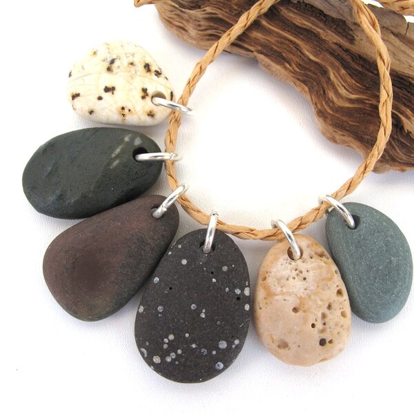 Mediterranean River Stone Beads : SPICY MIX Top Drilled Beach Stone Charms Natural Rock Beach Pebble Beads Organic Charm Beads