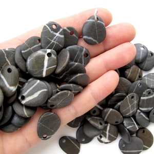 Drilled FOUR Small Striped River Rock Jewelry Making Beads Charms with Free Open Jump Rings, Pebble Earring Pairs, 4 ZEBRA STONES, 18-20 mm image 9