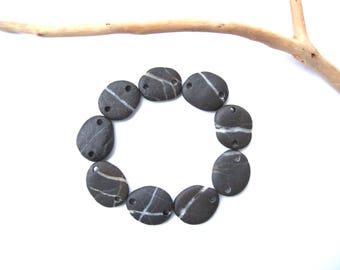 Side Drilled Zebra Pebble Links: Black and White Beach Stone Connectors