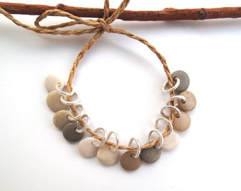 Small Beige Beach Stone Set with Silver Open Jump Rings, Rock Charms for Eco Jewelry Making, Pebble Earring Pairs, SMOOTH NEUTRAL MIX, 9 mm