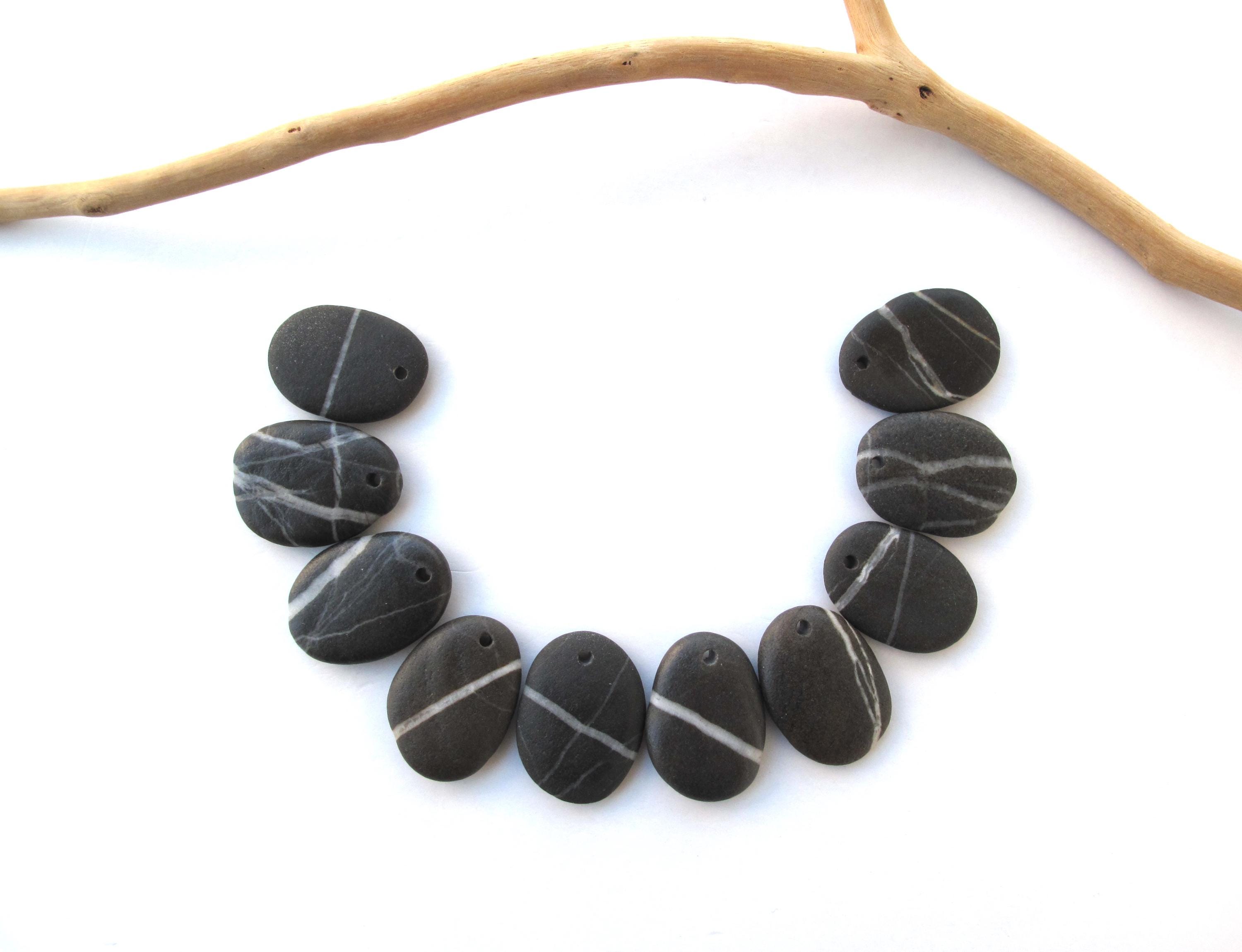 10 Pieces of Small Drilled Quartz Striped Dark Black River
