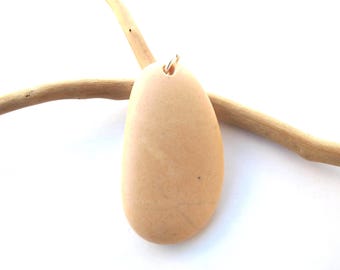 Drilled Salmon Creme Beach Rock Pendant to Hang, Natural Beach Stone, Jewelry Making Rocks, SMOOTH PEBBLE PENDANT, 25x45 mm