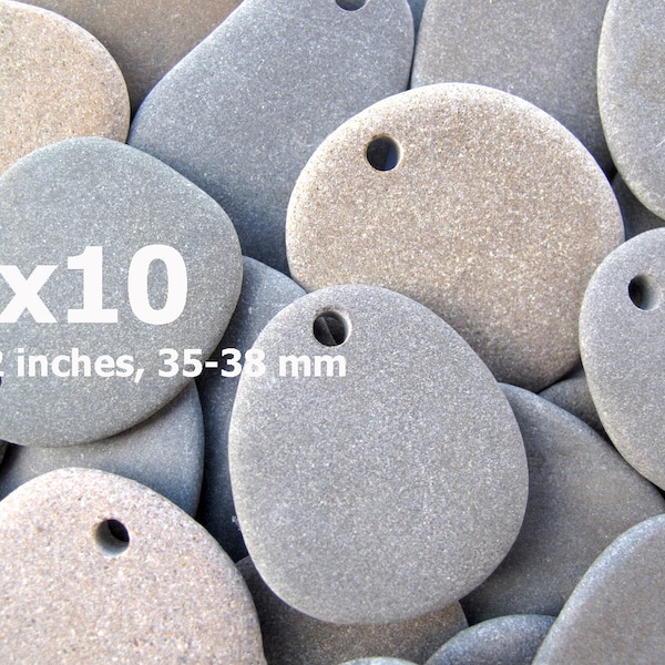 Flat Beach Rocks for Painting, Drilled Plain Craft Rocks with Holes, Art Craft Stones, Set of 10, STONE PENDANTS, 1 1/2 inches, 35-38 mm