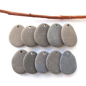 Drilled Flat Beach Stones to Paint, Plain Craft Rocks to Hang, Art Craft Stones, Set of 10, FLAT ROCK PENDANTS, 1 1/3 inches, 30-33 mm