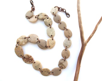 River Rock Beaded Adjustable Copper Bohemian Choker Necklace from Mediterranean, MALINA