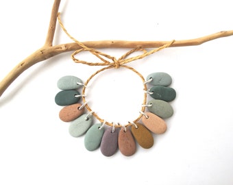 Drilled Small Teardrop Beach Stones, Green Brown Rock Charms, Pairs, Eco Jewelry Making, MISTY FOREST PEBBLES, 17-18 mm