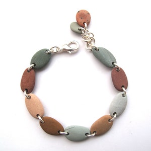 River Stone Beaded Boho Bracelet, Gift for Her, Eco Beach Stone Bracelet, Rustic Beach Pebble Bracelet, Green Brown Silver, CHARMED image 4