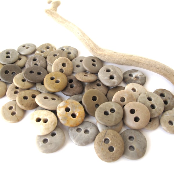 X6 Handcrafted Baby Rock Buttons, Small Knitting Sewing Pebble Buttons, Tiny Beach Stone Eco Craft Buttons, BABY STONE BUTTONS, 13-14 mm