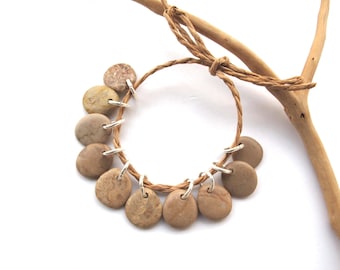 Small 10 pieces of Beige Beach Stone Charms for Eco Jewelry Making, 13mm