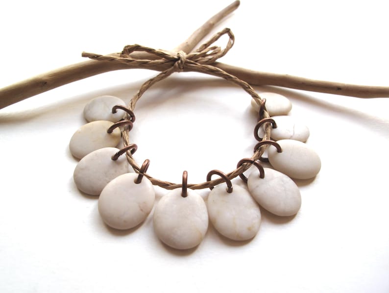 Jump Rong Small White Beach Pebble Charms, Drilled Rock Pairs With Copper Jump ...