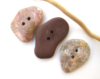 Large River Stone Buttons, Organic Knitting and Sewing Buttons, Drilled Craft Rock Buttons, PALEO BUTTONS, 35-45 mm