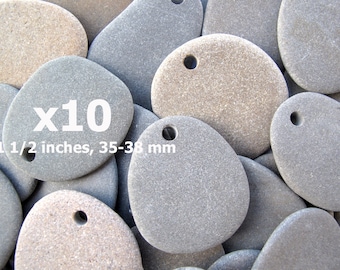 Flat Plain River Rocks with Holes, Drilled Craft Rocks to Paint, Kids Art, LARGE FLAT STONE Pendants, 35-38 mm, 1 1/2 inch