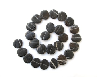 10 Pieces of Small Striped  Beach Stone Jewelry Making Beads, Drilled Beach Rock Pebble Earring Pairs, ZEBRA STONE CHARMS, 18-20 mm