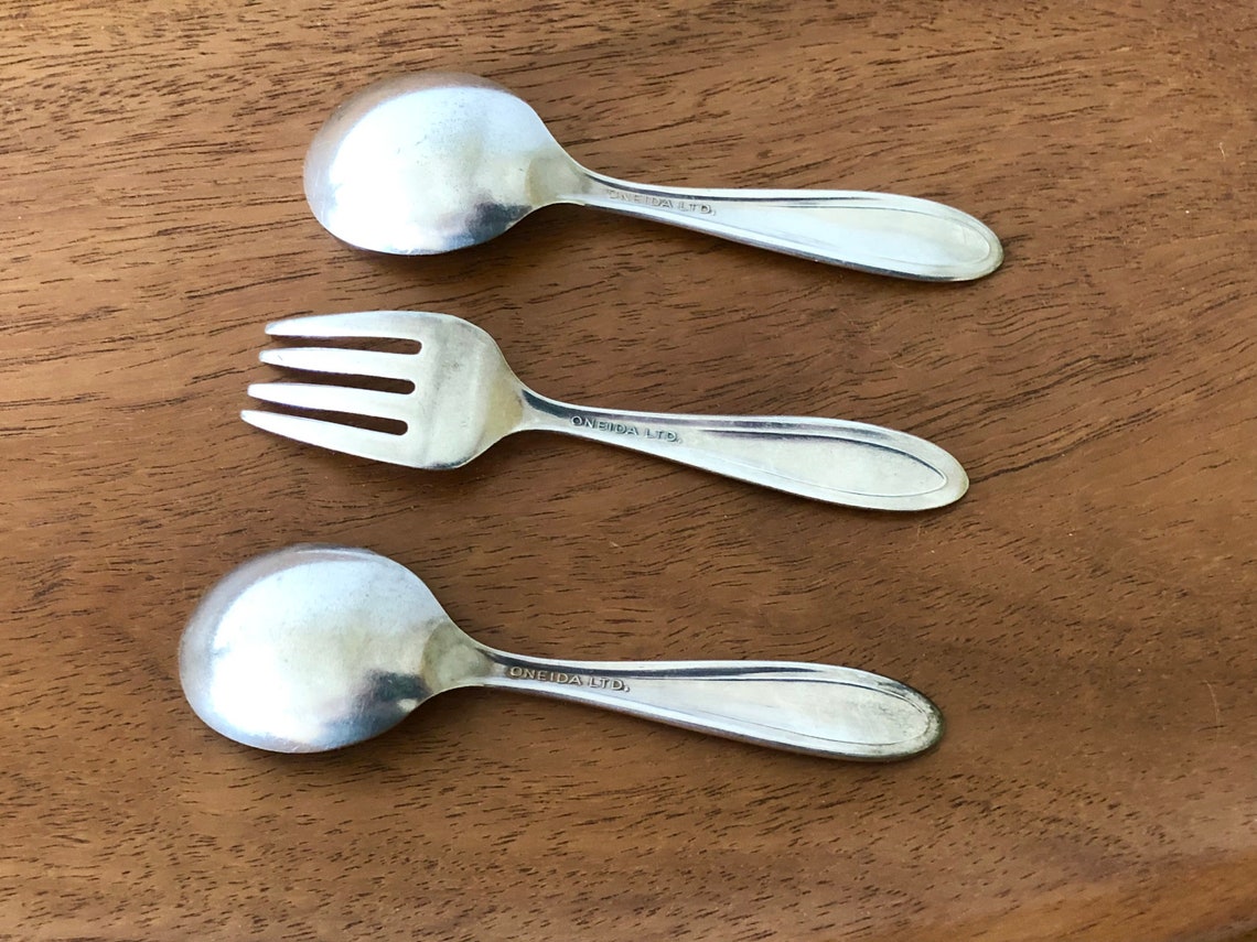 Vintage Oneida Baby Silverware Fork and 2 Spoons Belford Etsy