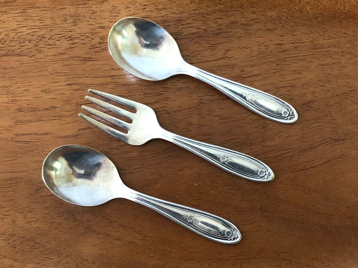Vintage Oneida Baby Silverware Fork and 2 Spoons Belford Etsy