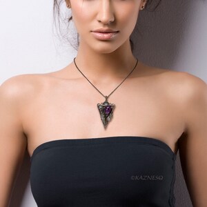 Thistle Motif Triangle Goth Taste Oxidized Silver Pendant Necklace With