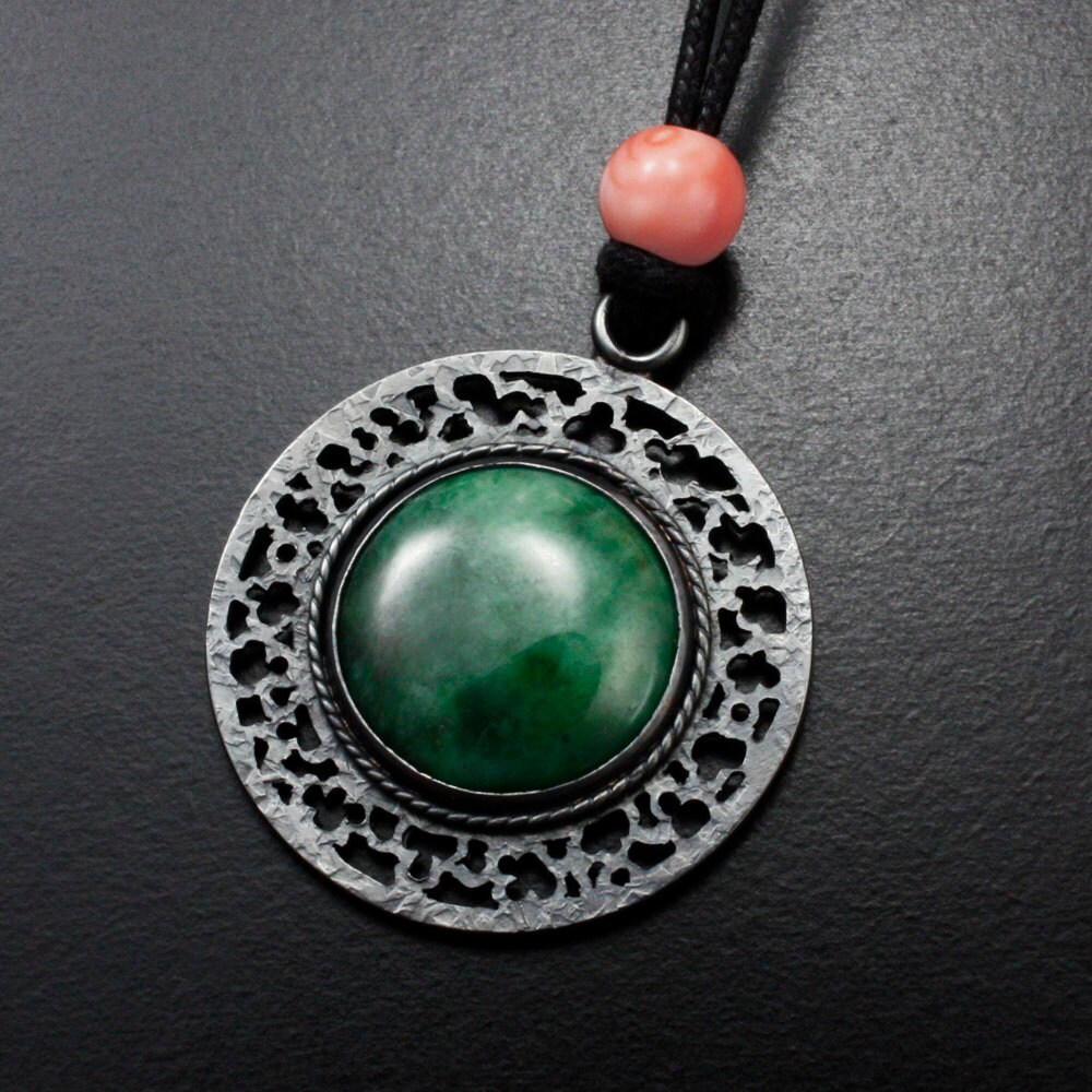 Jadeite pendant Japanese art pendant necklace oxidized Etsy