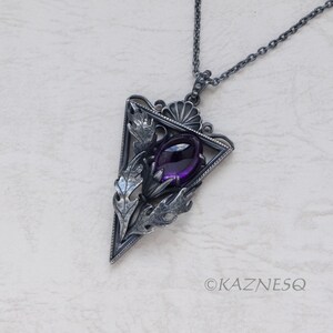 Thistle Motif Triangle Goth Taste Oxidized Silver Pendant Necklace With