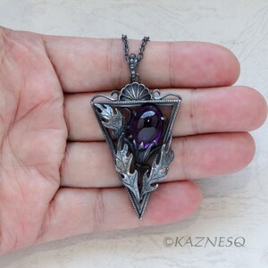 Thistle Motif Triangle Goth Taste Oxidized Silver Pendant Necklace With