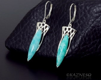 Pendants d'oreilles en amazonite de style Art nouveau