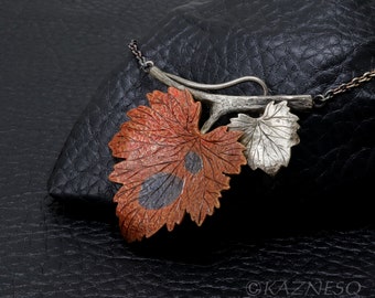 Copper Shakudo Shibuichi ivy leaves pendant necklace