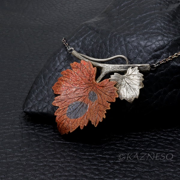 Copper Shakudo Shibuichi ivy leaves pendant necklace