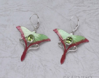 Made to Order: Peridot featuring painted Moon Moth silver earrings