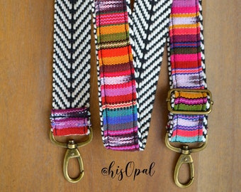 Hand Made Purse Strap, "Fauxvana" Chevron OR Black Back, Adjustable Strap, about 27 to 47 inches, artisan fabric, hisOpal Straps, handbag