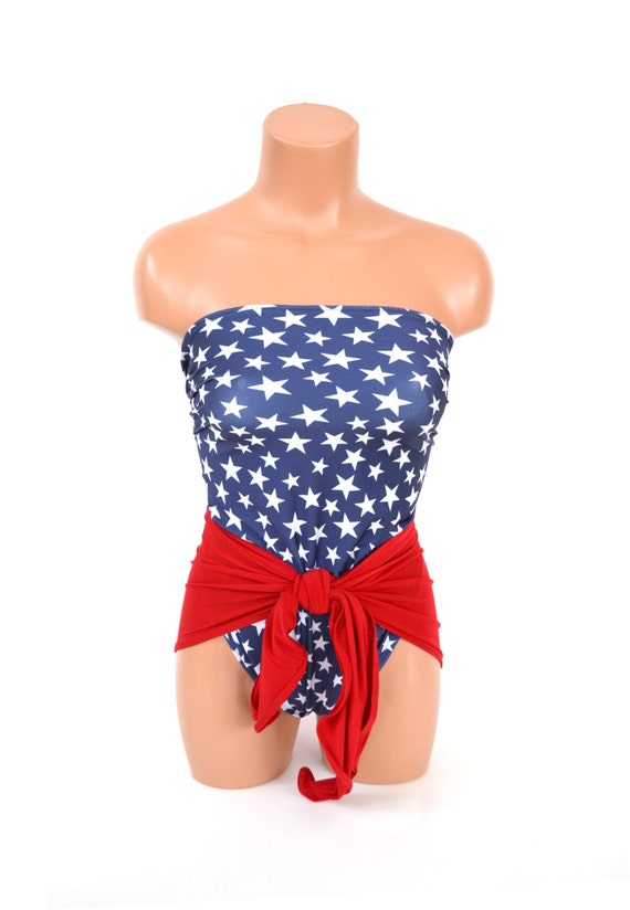 navy blue and white bathing suit