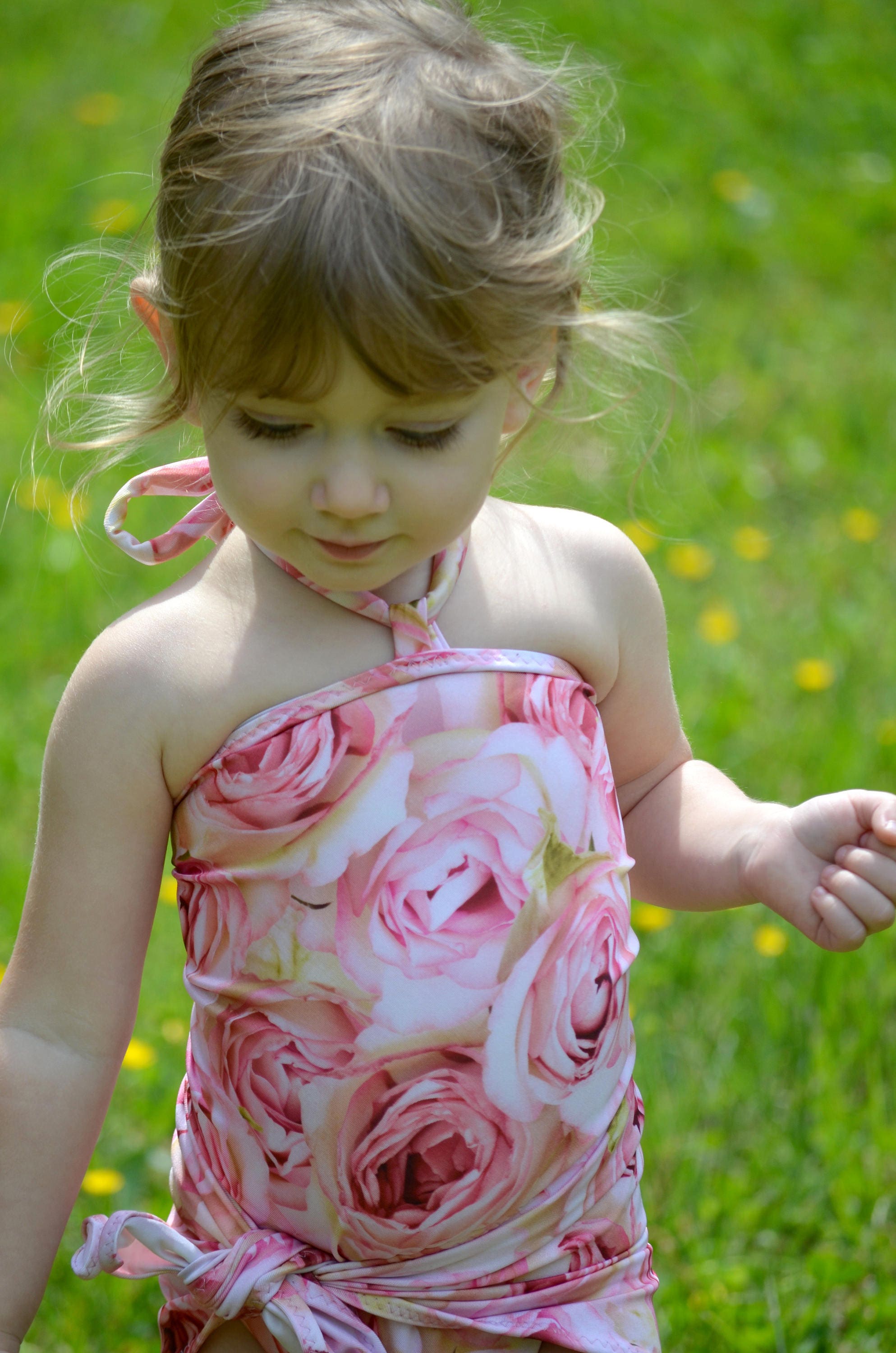 Floral Print Girls Swimsuit Baby Bathing Suit Pink Roses Wrap Etsy