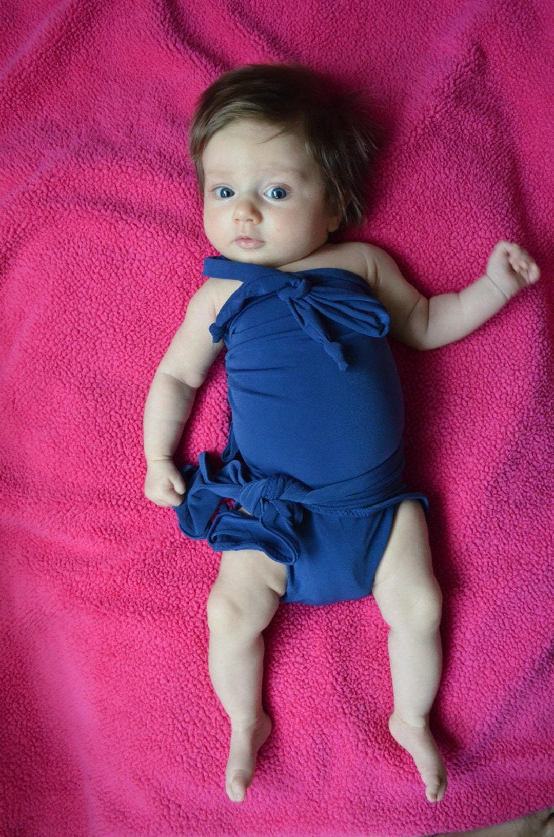 Baby Bathing Suit Navy Blue Wrap Around Swimsuit Infant Girls Etsy