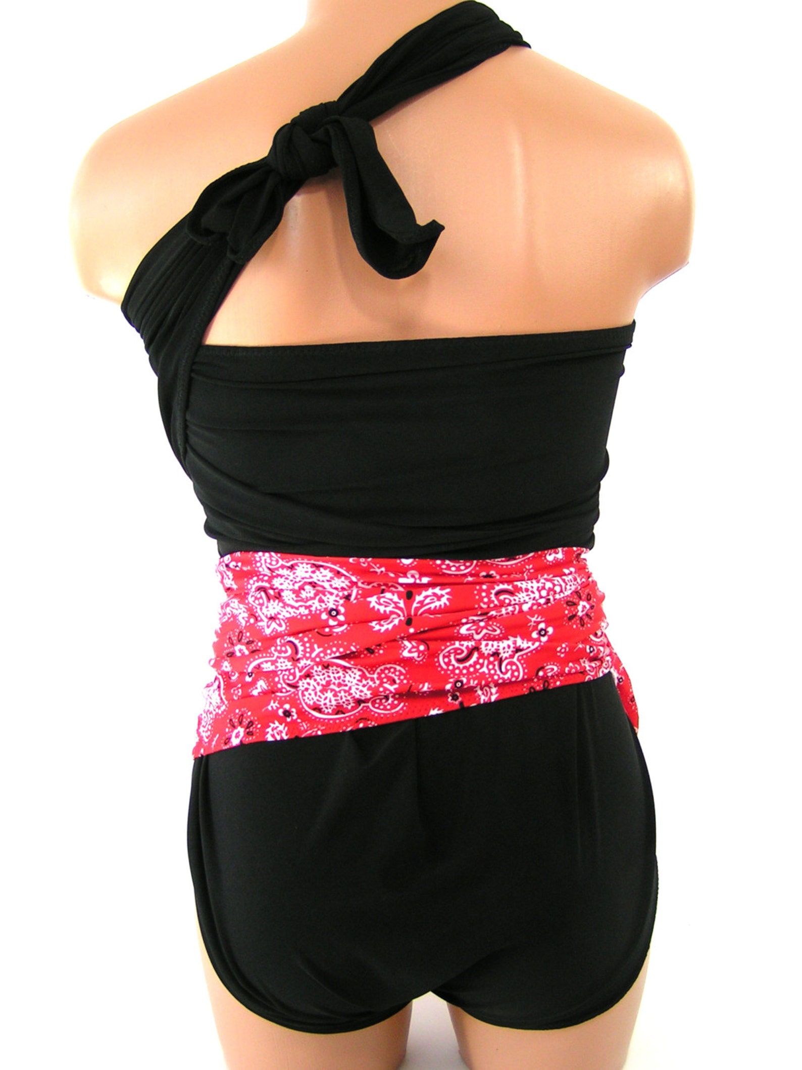 Bathing Suit Red Bandana W/ Classic Black Wrap Around Swimsuit Etsy