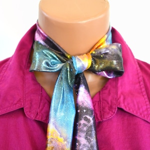 Metallic Galaxy Black Scarf, Neck Tie, Lightweight Layering, Fashion Accessories, Galaxy Neck Bow, women&#39;s necktie, summer neck bow hair tie