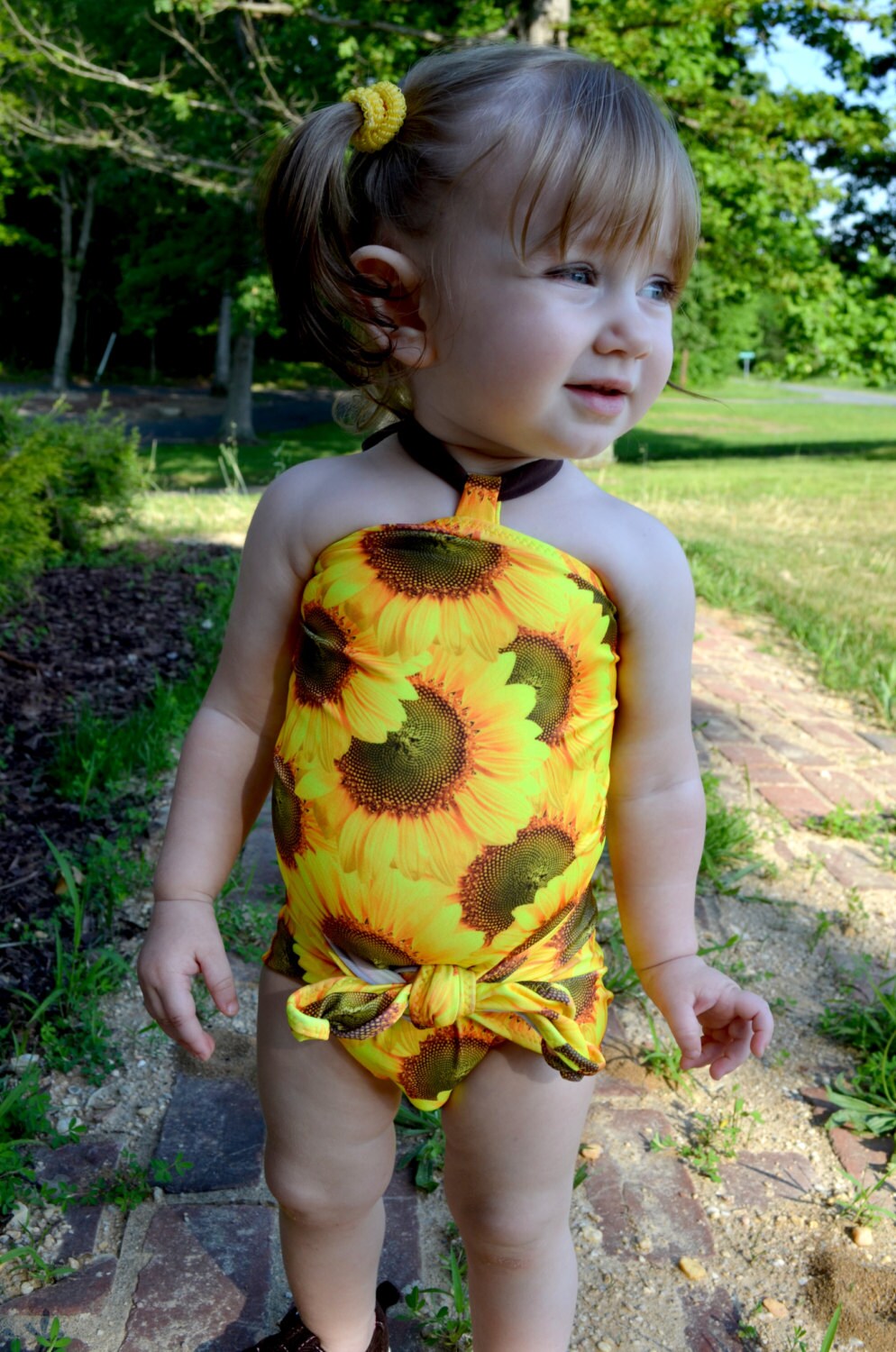 Baby Bathing Suit Sunflower Print Wrap Around Swimsuit Girls Etsy
