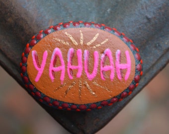 hand painted rock, fridge magnet, YAHUAH