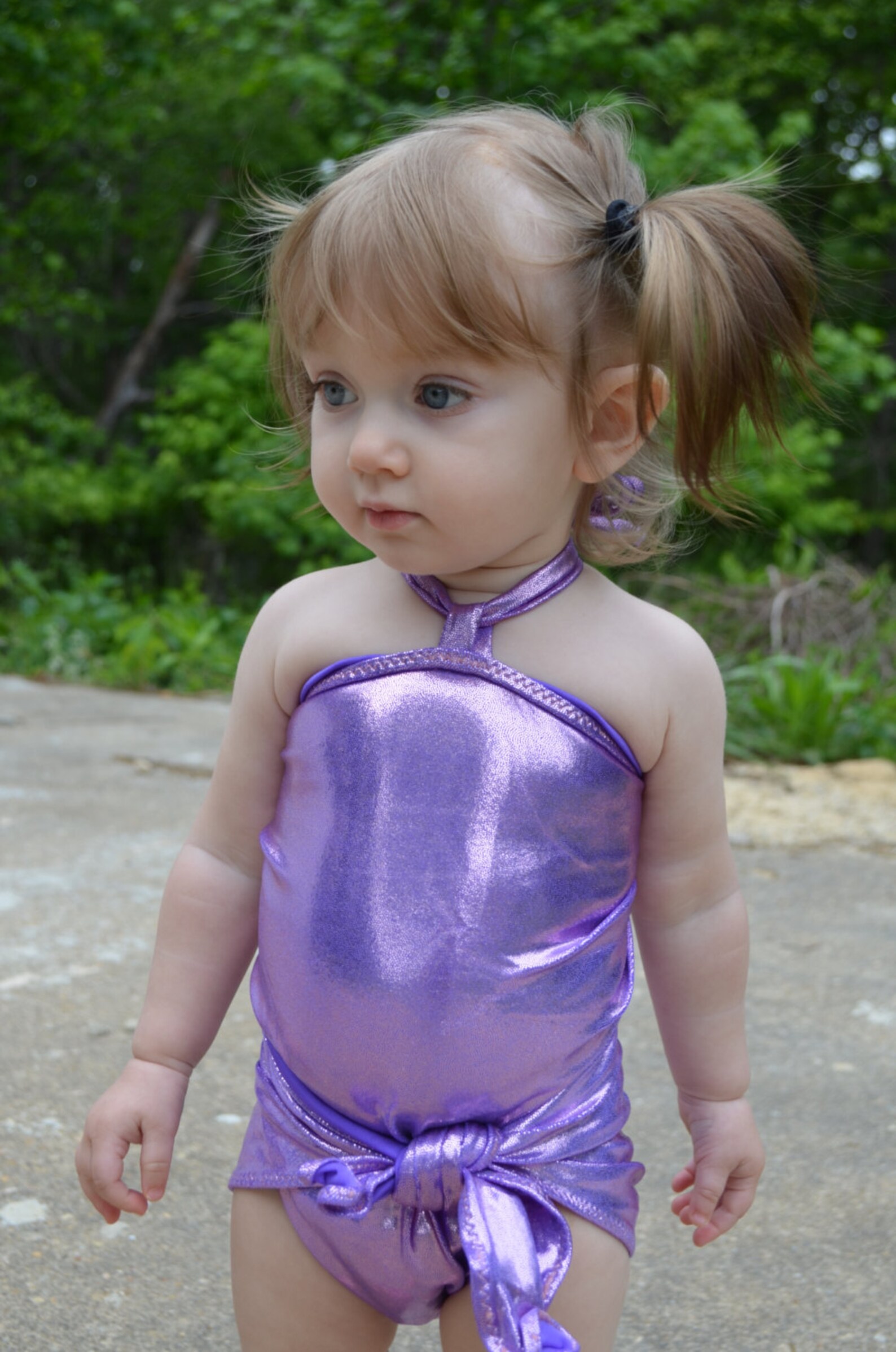 Baby Bathing Suit Metallic Lavender Wrap Around Swimsuit fits Etsy