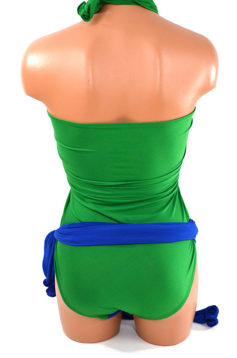 white and green bathing suit