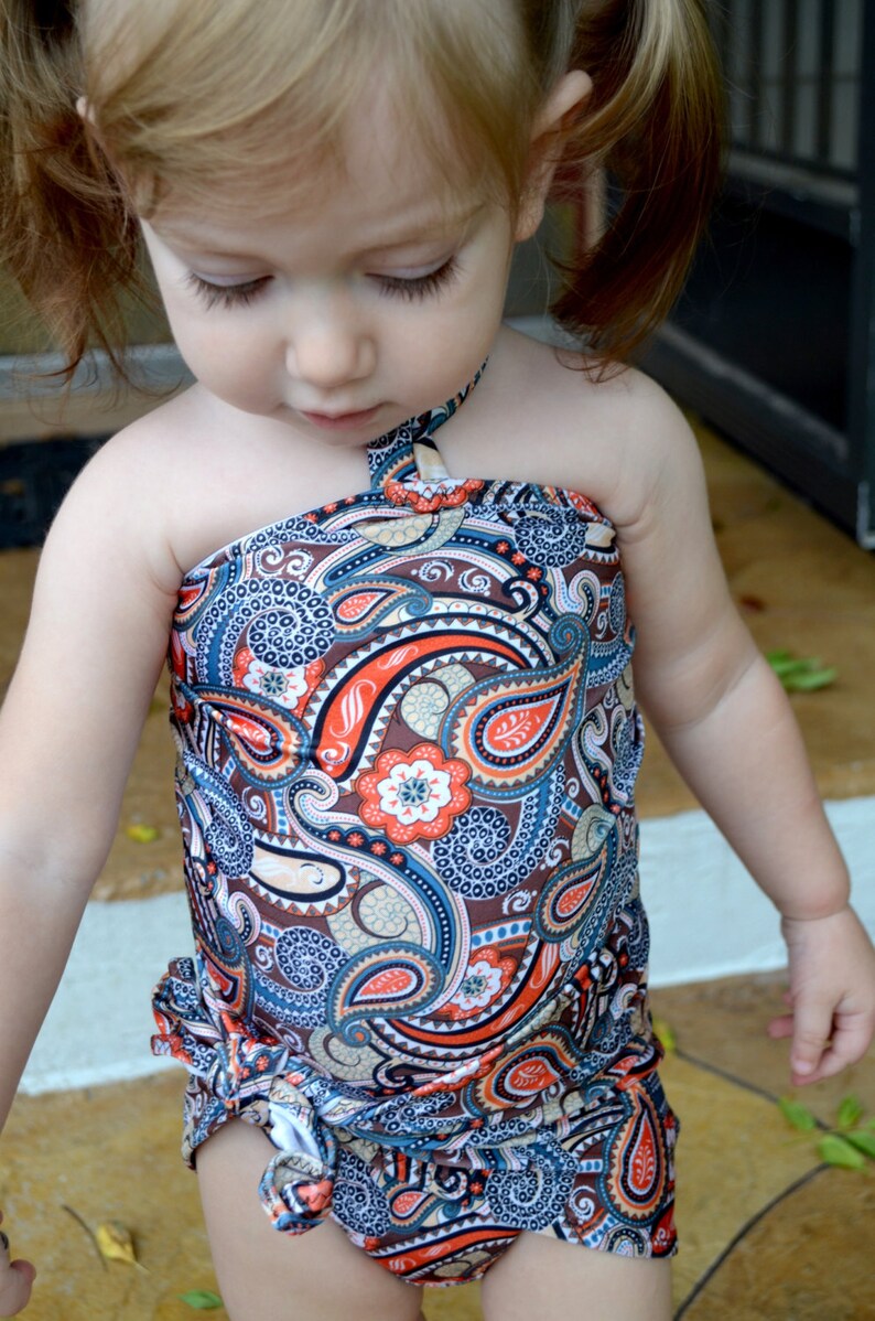 Girls Swimsuit Baby Bathing Suit Teal Paisley Print Wrap Etsy