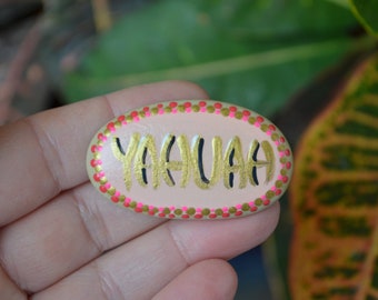 hand painted rock, fridge magnet, YAHUAH, faith