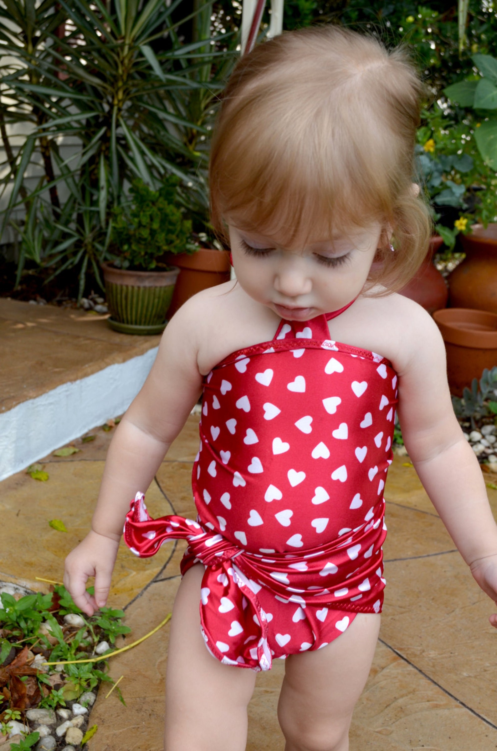 Baby Bathing Suit Red W/ White Hearts One Wrap Swimsuit Girls Etsy