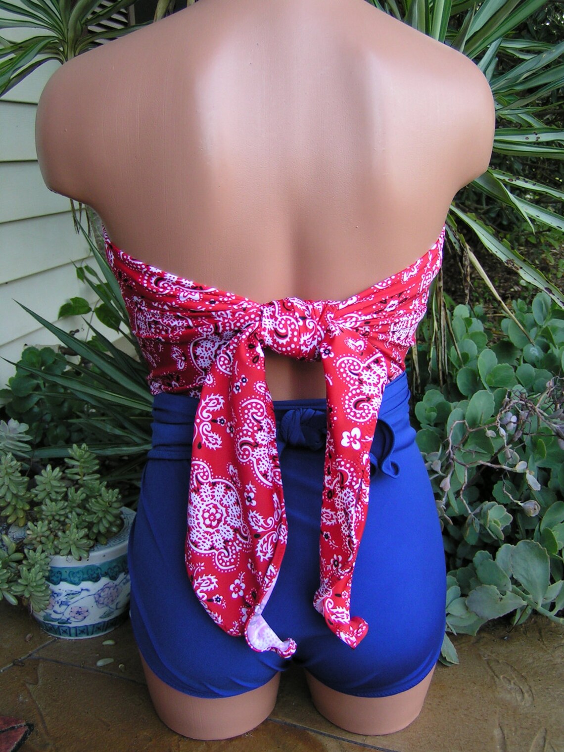 Large Bathing Suit Red Bandana with Royal Blue Wrap Around Etsy